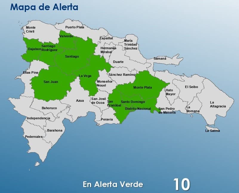 COE mantiene 10 demarcaciones en alerta verde por lluvias
